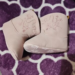 Kids Pink Embroidered Boots